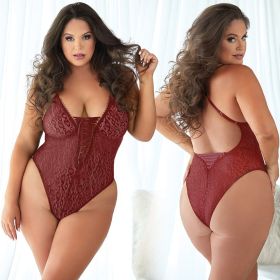 Allure Leopard Lace Up Teddy Burgundy 2X/3X Boxed