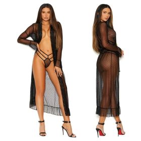 Elegant Moments Long Sleeve Dotted Mesh Robe & Panty
