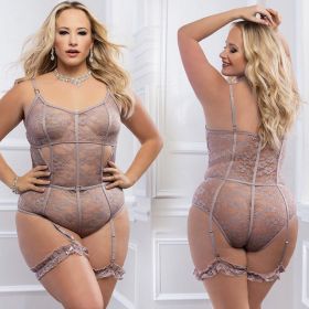 G World 2pc Slip in Sheer Teddy With Snap Crotch Grey QUEEN