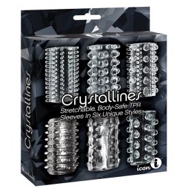 The 9's Crystalline TPR Cock Sleeves Clear 6pk